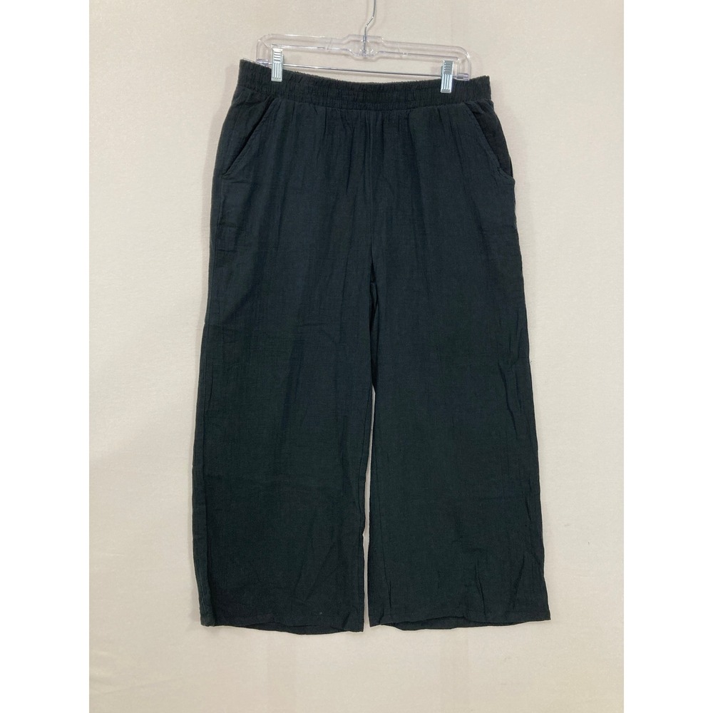 New Hurley Gauzy Cotton Wide Leg Cropped Pull-on Pants Large Black Vacation